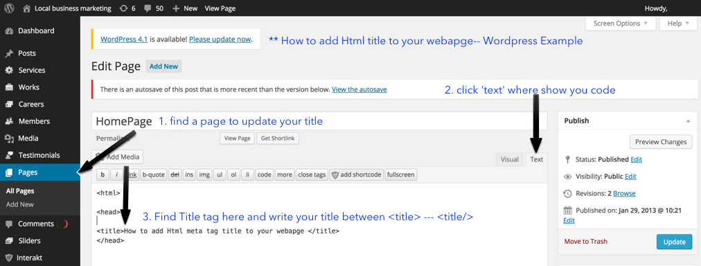 how to add webpage title tag